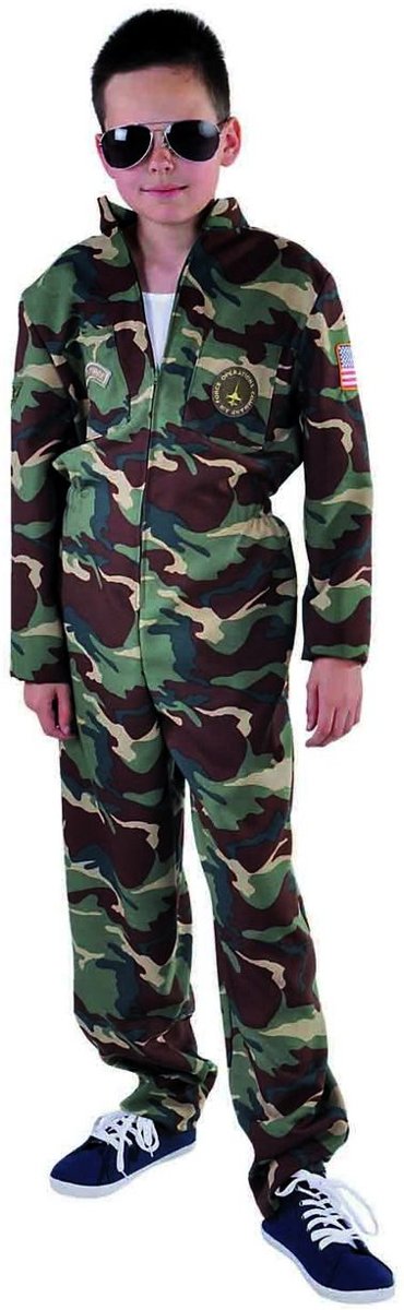 Leger & Oorlog Kostuum | Luchtmacht Amerika Straaljager Piloot Kind Kostuum | Maat 140 | Carnaval kostuum | Verkleedkleding